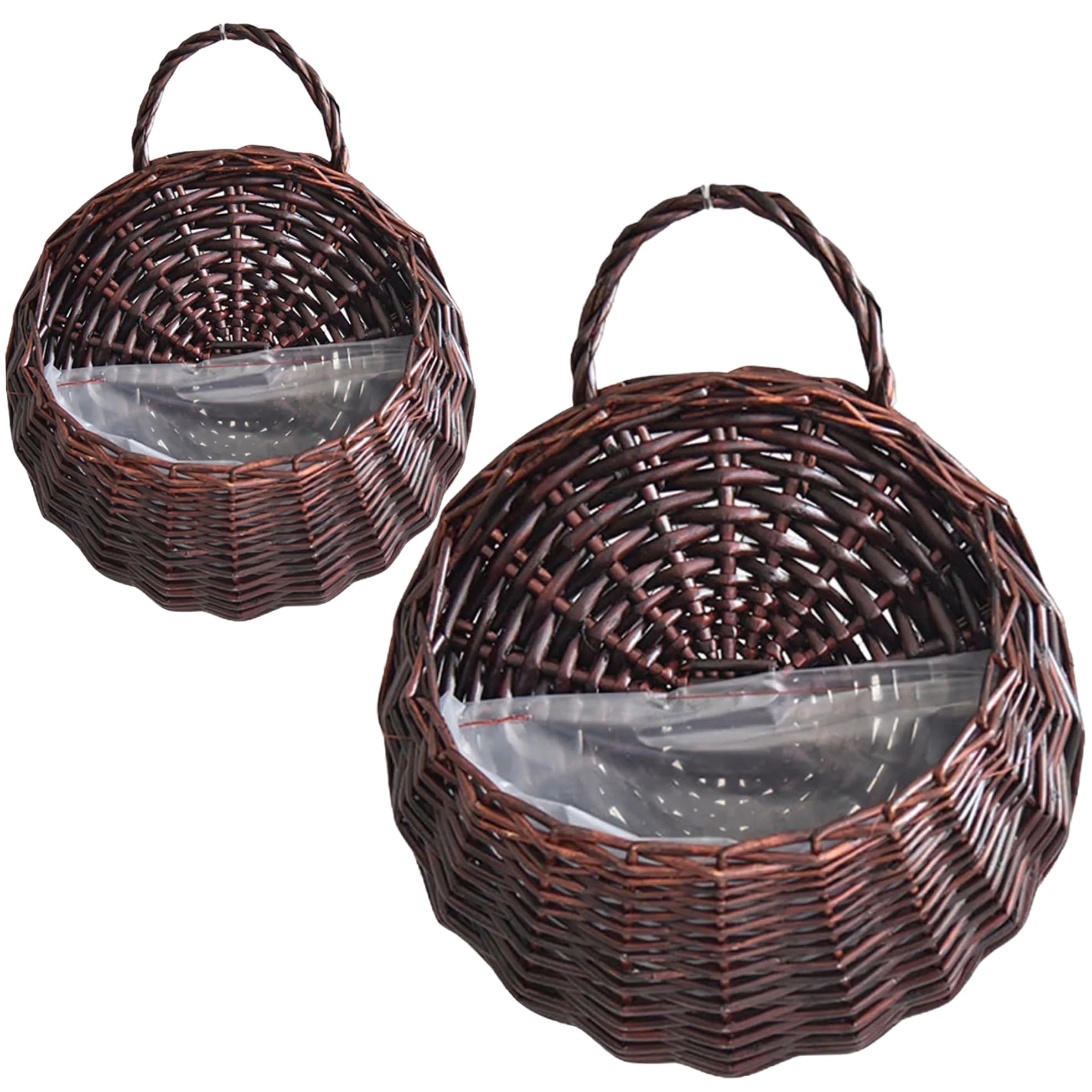 Takingup Hanging Planter 2Pcs Natural Rattan, Vintage Wall Hanging Basket for Indoor Plants, Dark Brown, Home Garden Storage Flower Pot