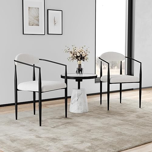 Miniatura 6 de WOKER FURNITURE Modern Boucle - Juego de 2 sillas de comedor con brazos, sillas decorativas de mediados de siglo con patas negras, sillones para