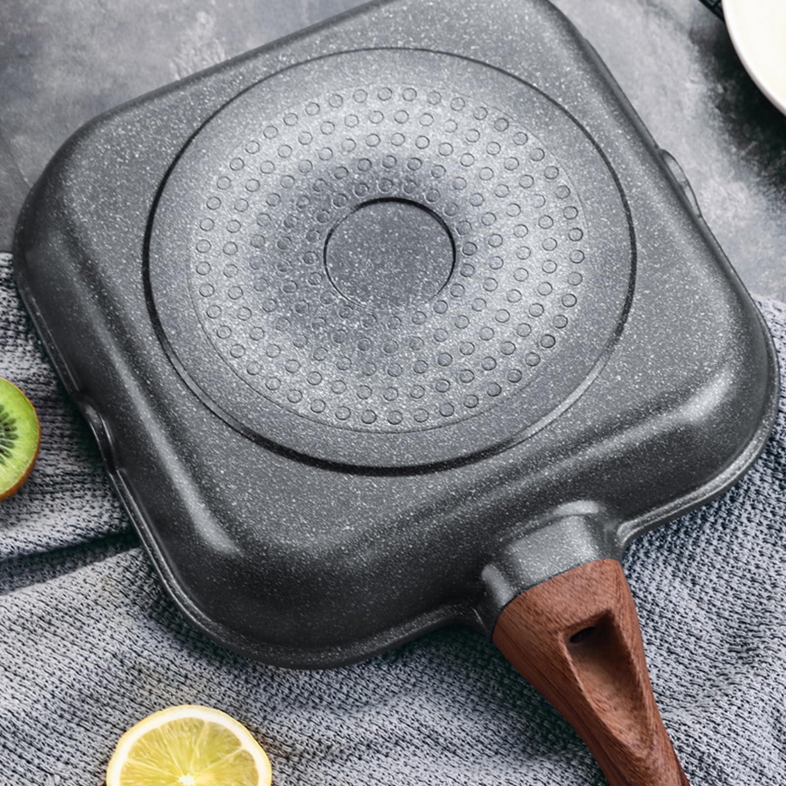Oumefar Griglia per Piani Cottura Padella Quadrata a Induzione in Alluminio Bistecca Piastra per Friggere Fornello Domestico per Pancetta Cipolla (24 cm)