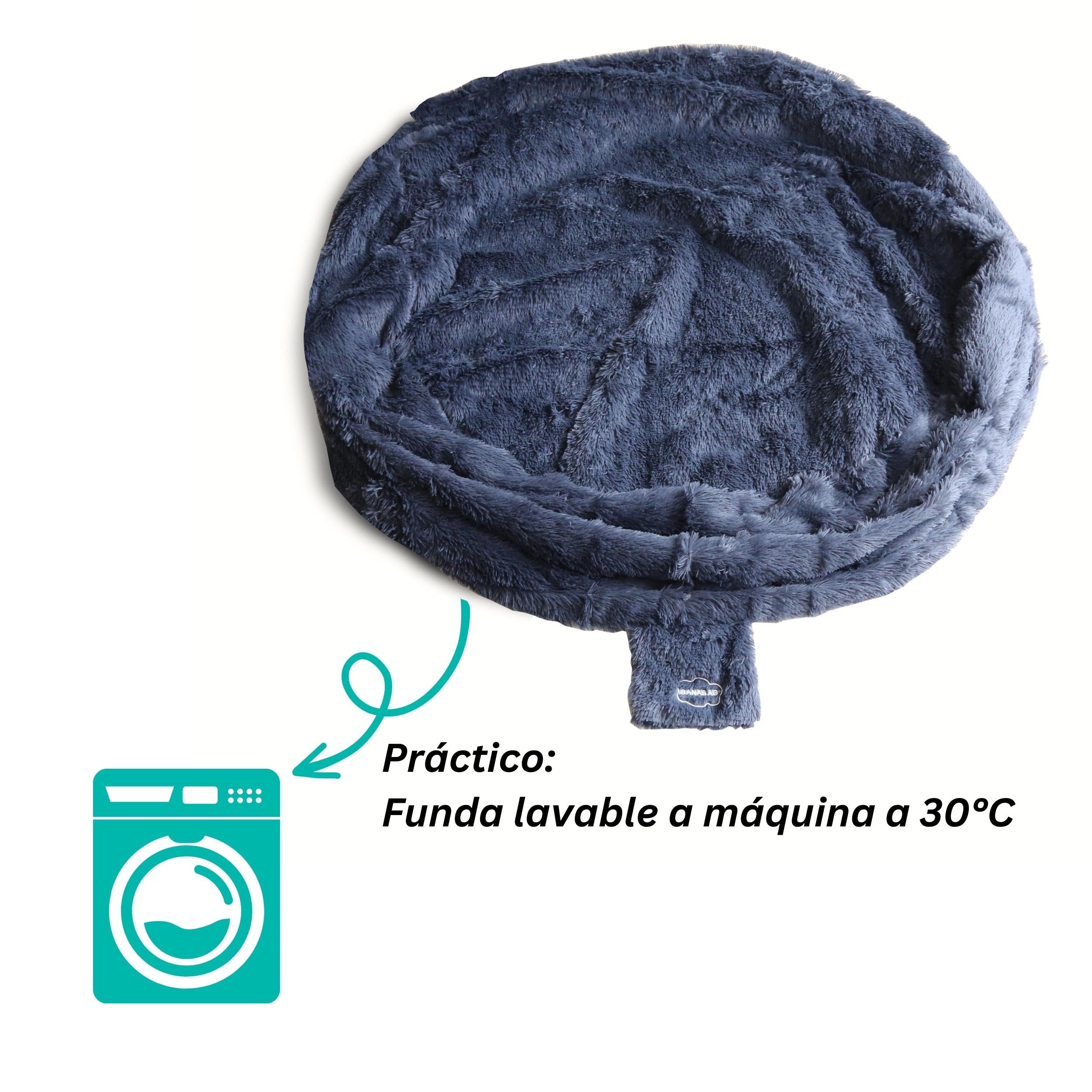 bananair - Puff Gigante de Piel Sintética de Pelo Largo - Extra Suave y Cómodo - Funda Lavable a Máquina - Puff Cama XXL con Relleno de Espuma Incluido (140 cm, Gris)