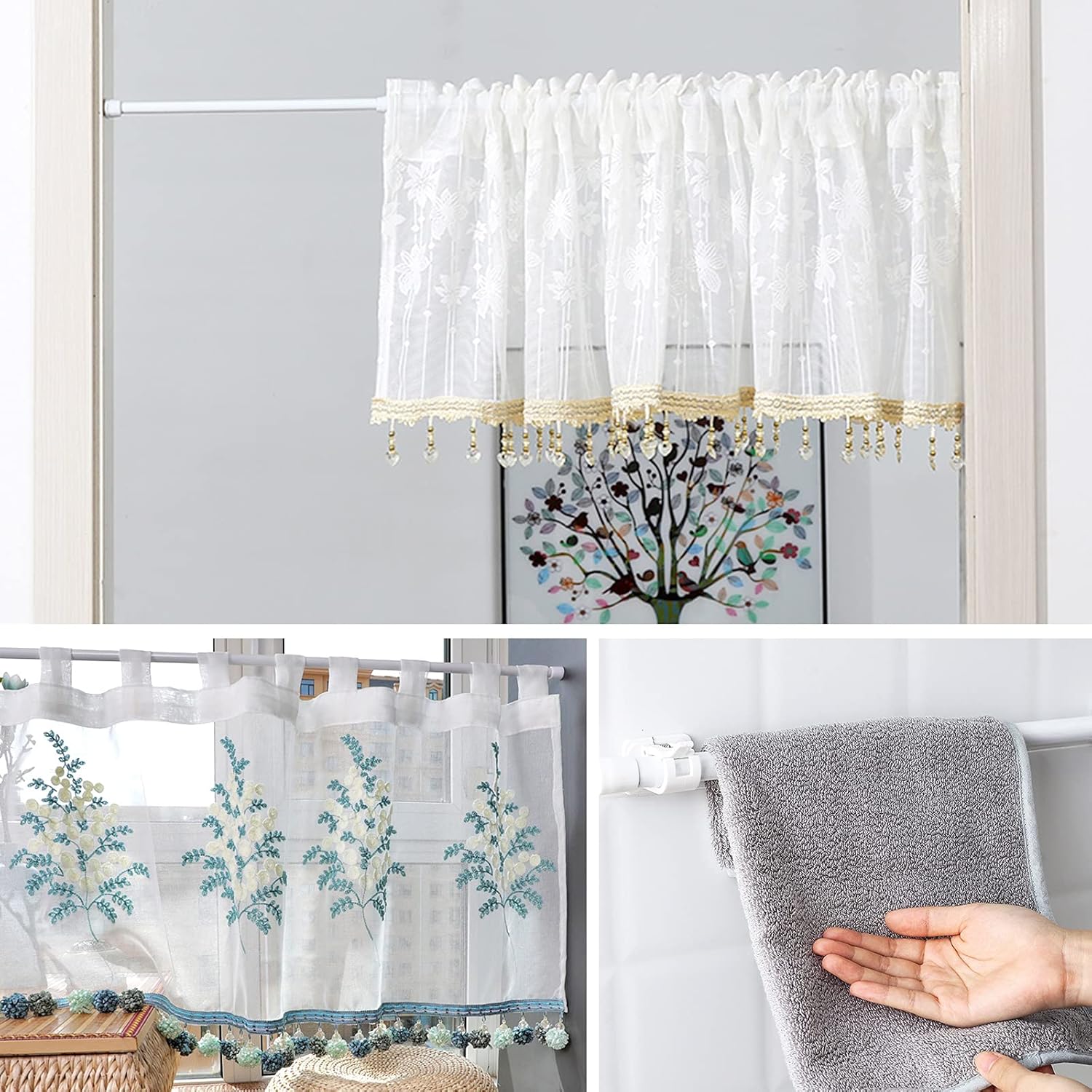 Upgrade Tension Rod, OEH Tension Rods, No Drilling Rustproof Tension curtain rod, Spring Adjustable Tension Rods for Window, Bathroom, Closet, Kitchen, Doorway, 0.9" Diameter (28"to 48"-2PCS) : Home & Kitchen