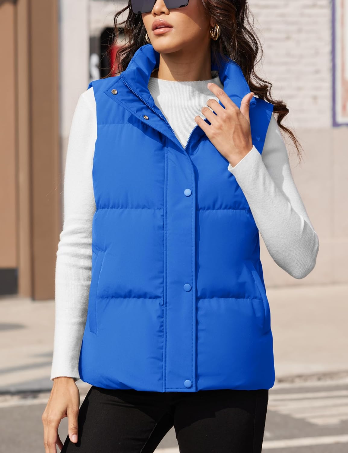 YUCOLEN Down Puffer Vest for Women Warm Winter Quilted Padded Puffy Vests with Pockets Stand Collar Zip Up Coat