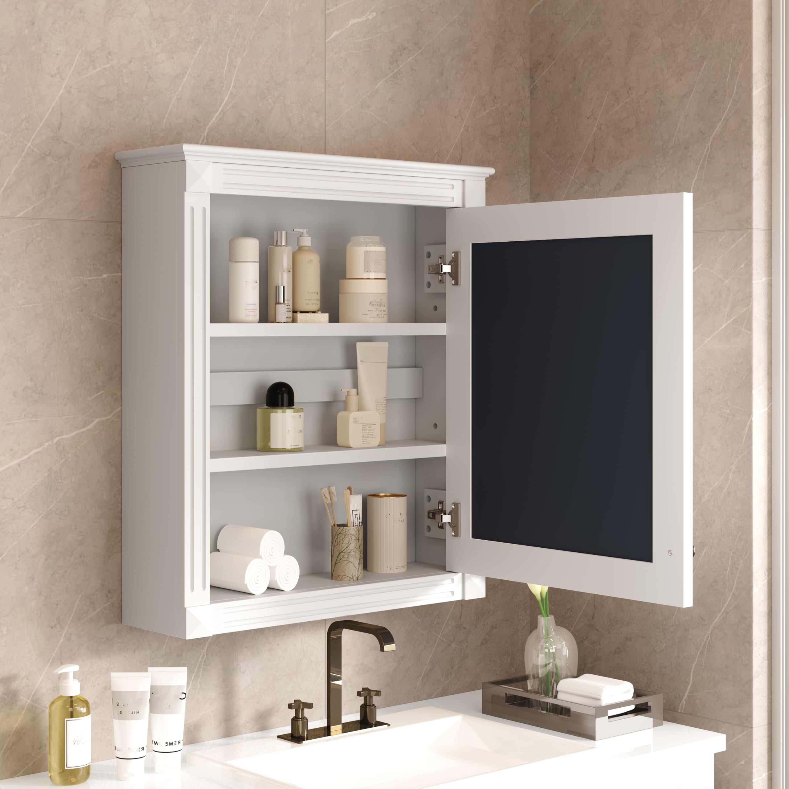 Virubi 24 Inch Wall Mounted Bathroom Medicine Cabinet, Bathroom Storage Cabinet with Mirror Door & 2 Adjustable Hidden Shelf, Over The Toilet Space Saver Storage Cabinet
