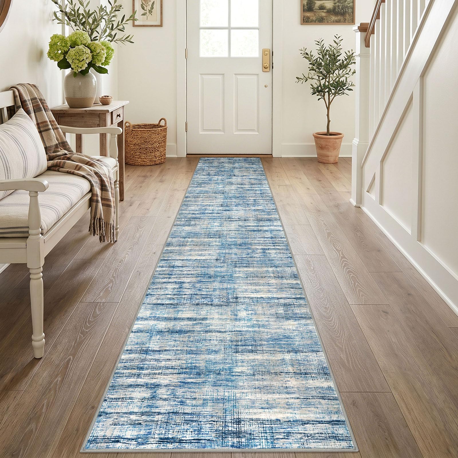 KOZYFLY Modern Runners for Hallways 2x12 Washable Runner Rug Blue Beige — image 1