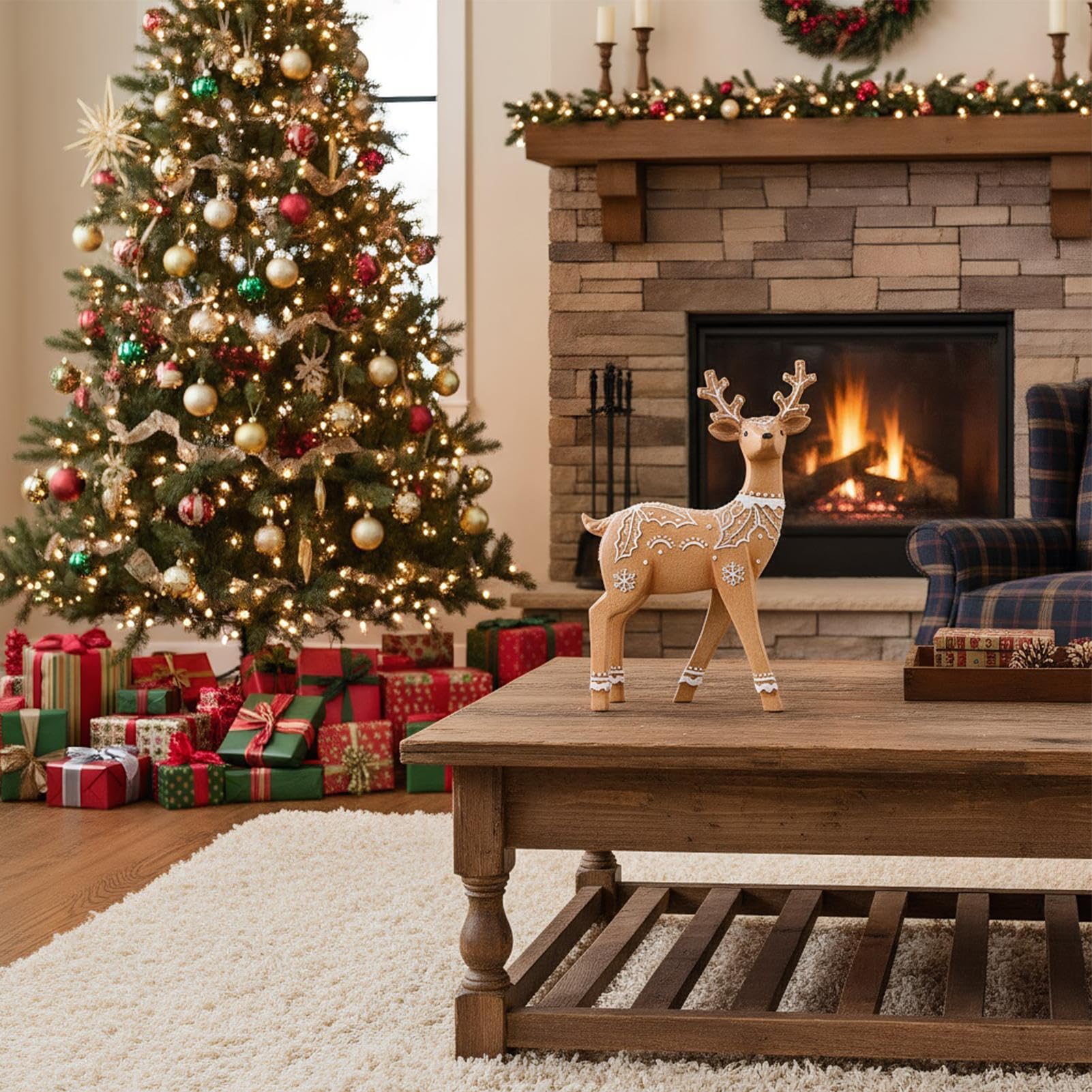 Weihnachts-Rentier – Elchskulptur aus Harz und Pailletten | Dekoration aus Harz von Weihnachtsrentier – für Wohnzimmer, Schlafzimmer, Regal, Zubehör für Foto Zuhause