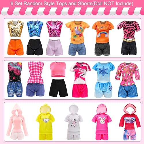 Miniatura 3 de 29 piezas de ropa y accesorios para muñecas, incluyendo 10 conjuntos de ropa deportiva con capucha, trajes de moda, tops y pantalones/pantalones