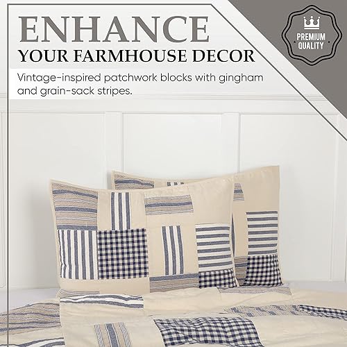 Miniatura 8 de Doylestown - Edredón de retazos y flores, 100% algodón, reversible, con cuadros de guingán, saco de grano y rayas azules para decoración de