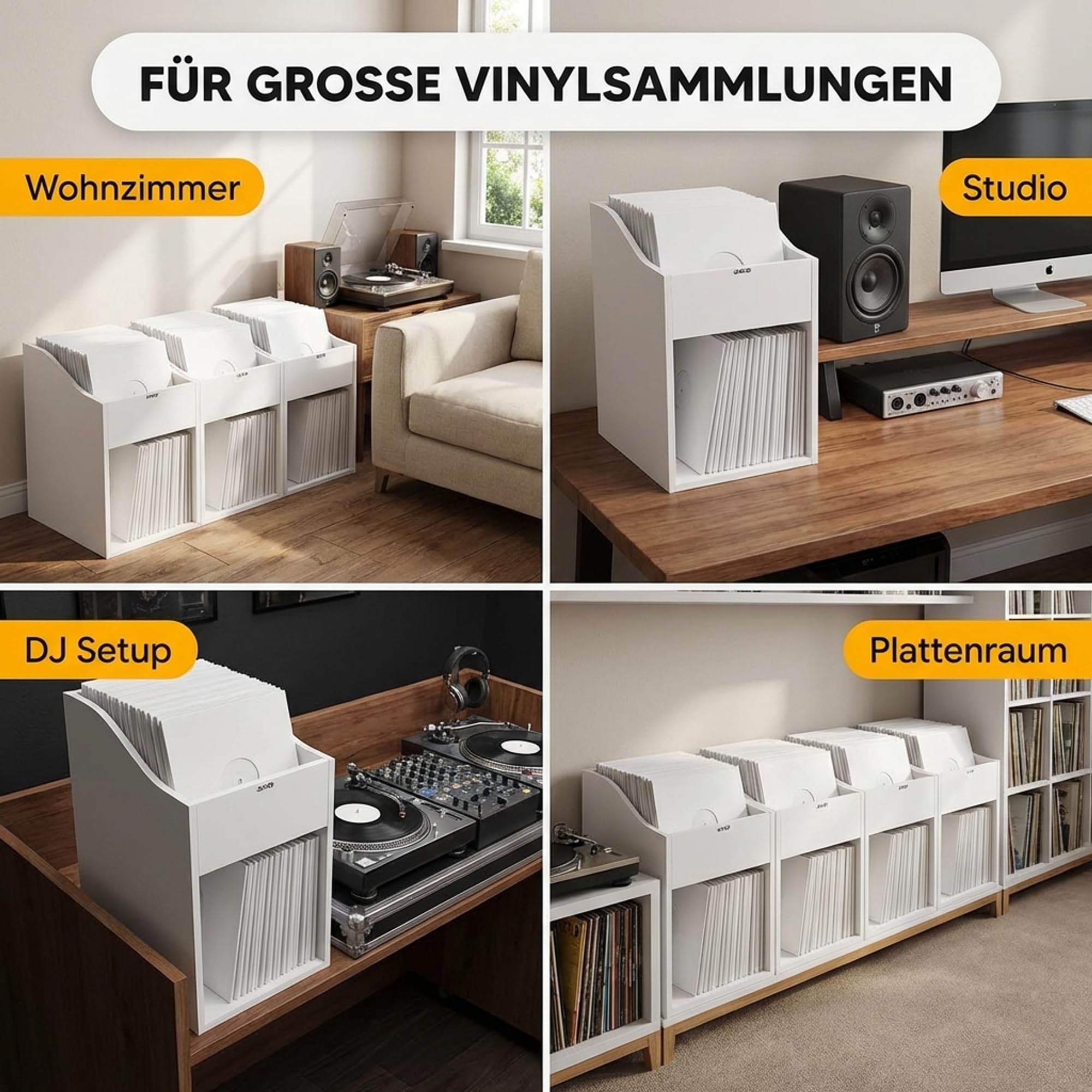 Zomo VS-Box 100/2 Vinyl Aufbewahrungsbox - 360 x 335 x 560 mm - Weiß - MDF Holz - Regal für Schallplatten 200 bis 240 LPs