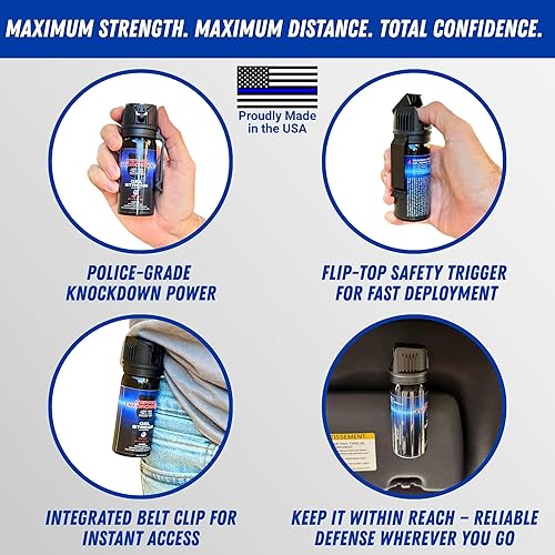 Miniatura 3 de Spray de gel de pimienta con clip para cinturón para un fácil transporte. 45 g1.59 oz - Fórmula de máxima fuerza policial, seguridad abatible,