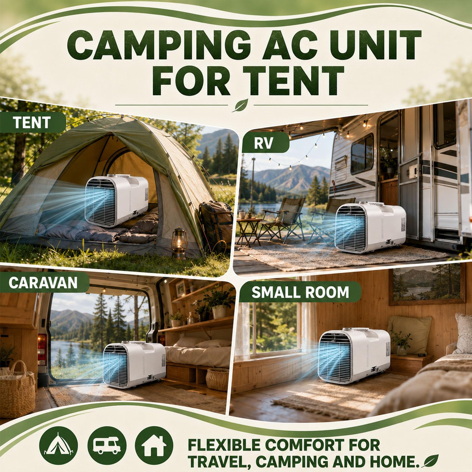 Condizionatore d'Aria Mobile, Condizionatore d'Aria Portatile per Camper per Esterni E Interni, Barbecue, Garage - unità di Climatizzazione da Campeggio 4 in 1 con Raffreddamento 1300W