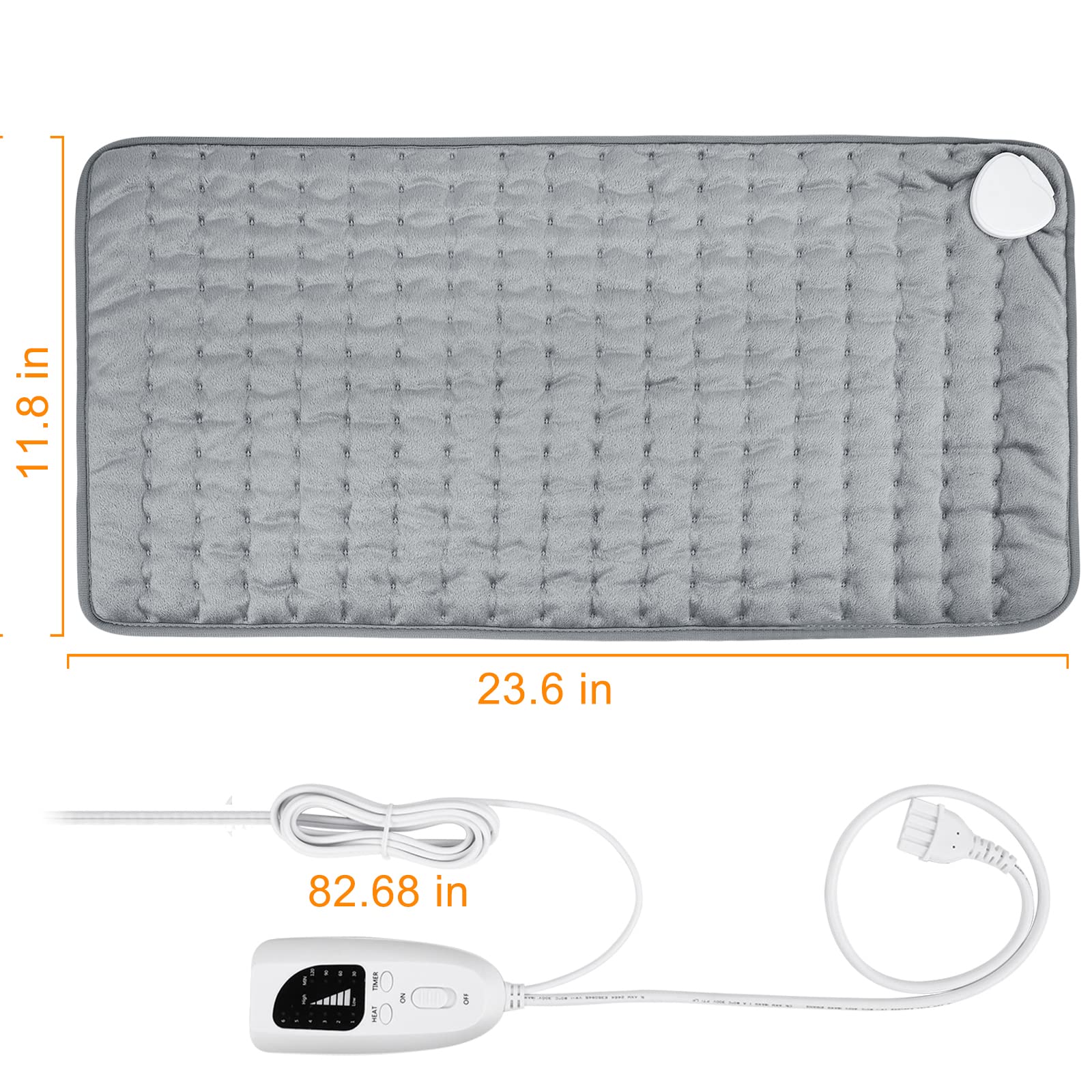 Manta Electrica，Almohadilla TéRmica,Almohadilla De Calefacción EléCtrica Con Apagado AutomáTico Y 6 Temperaturas Almohadilla De Calefacción (Gris Claro, 30x60cm) — view 5