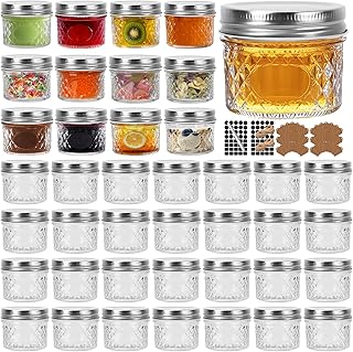 CycleMore 40 Pack 4oz Clear Mason Jars With One Piece Silver Lids, Mini Glass Canisters, Spice Bottles, Canning Jars for Honey, Jam, Jelly