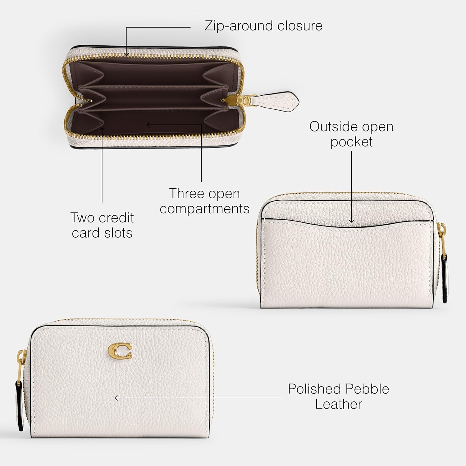 Coach Essential Small Zip Around Card Case Chalk SM