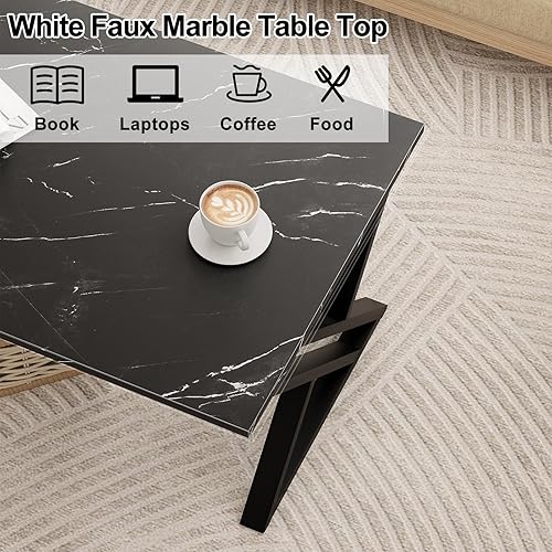 Miniatura 50 de Mesa de Centro para Sala de Estar Mesa Central Blanca, Mesa de Té Rectangular Simple y Moderna de Mármol Sintético con Marco de Metal Dorado Mármol
