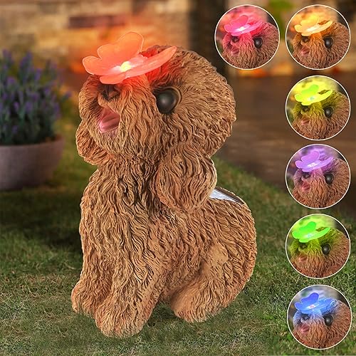 PaLuQiYa Dog Statues Outdoor Decor, Solar Lights Outdoor Statue Garden