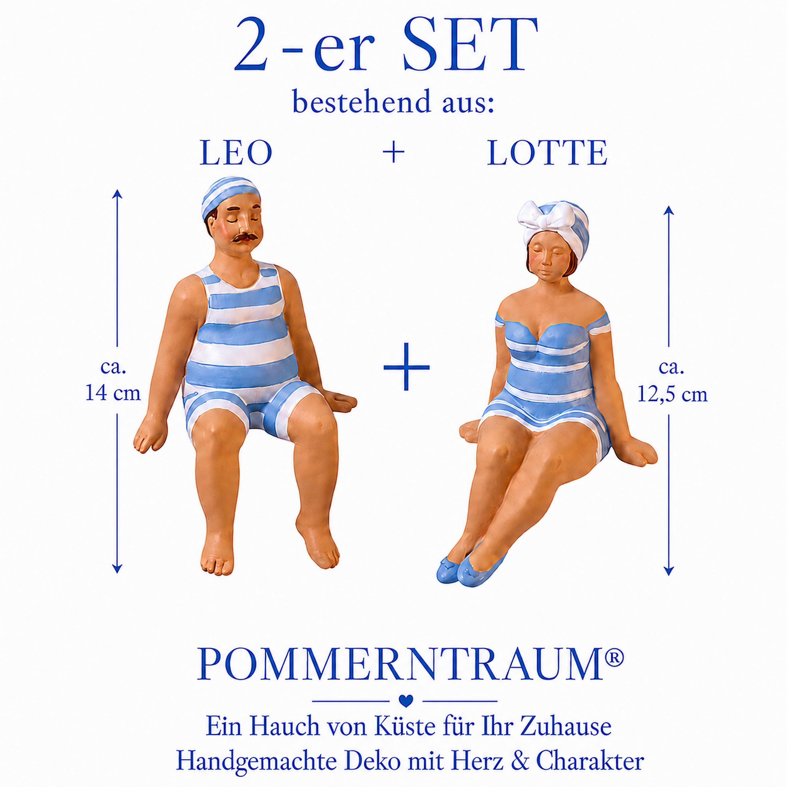 Pommerntraum® | 2er Set Maritime Kantenhocker mollige Badenixe Bademeister