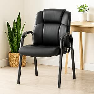 Simple Deluxe Office Guest Chair with Padded Arm Rest No Wheels, Waiting Room Reception Leather Stationary Chairs for Conference Room, Lobby, Home, Desk Table Side, Dining, 1 Pack Thickened Cushion