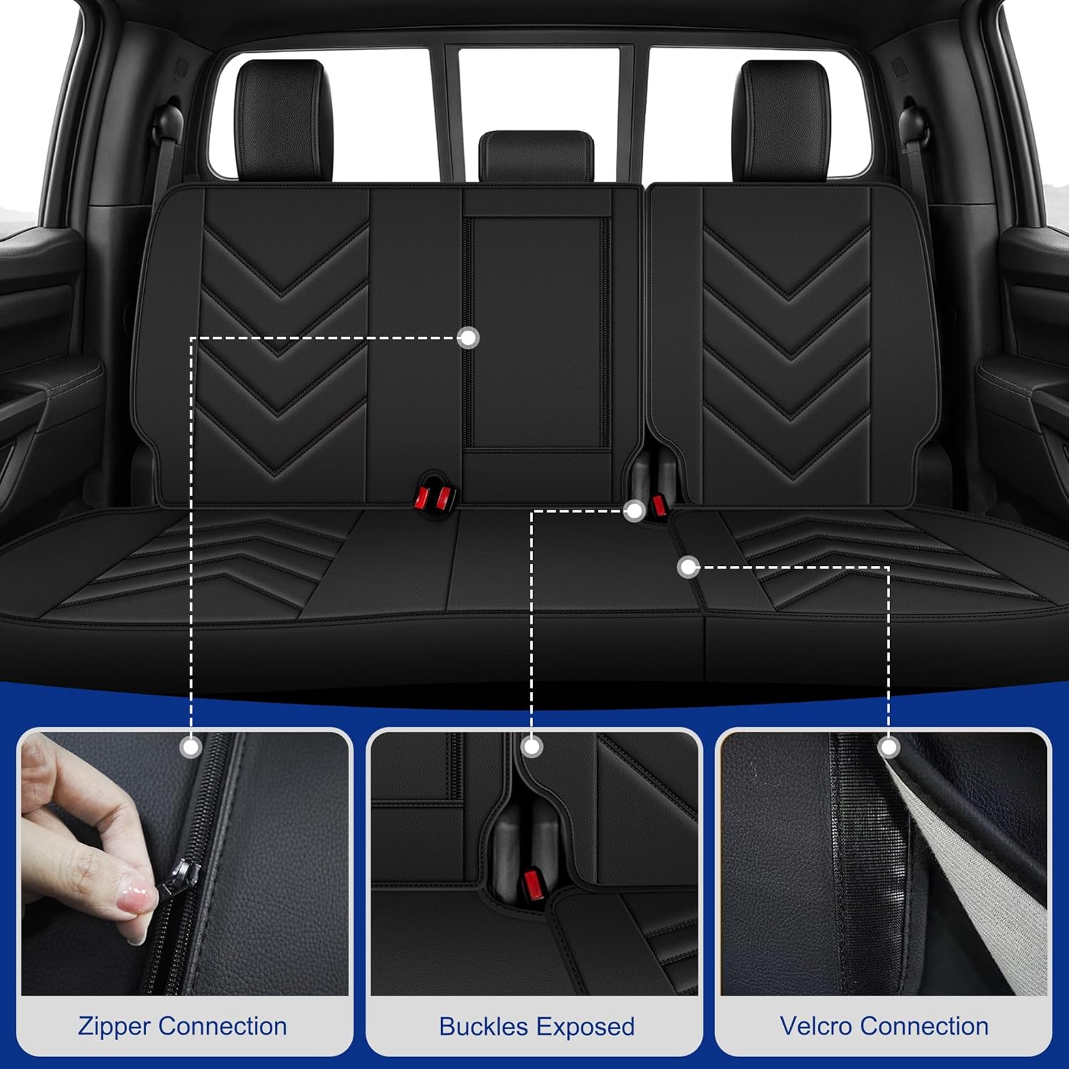 YORKNEIC Custom Fit for Nissan Titan Seat Covers 2017-2024 2025 2026: 5 Seat Waterproof Leather Car Seat Cover - Compatible with Titan Seat Cover Crew Cab and Extended Cab (Black)