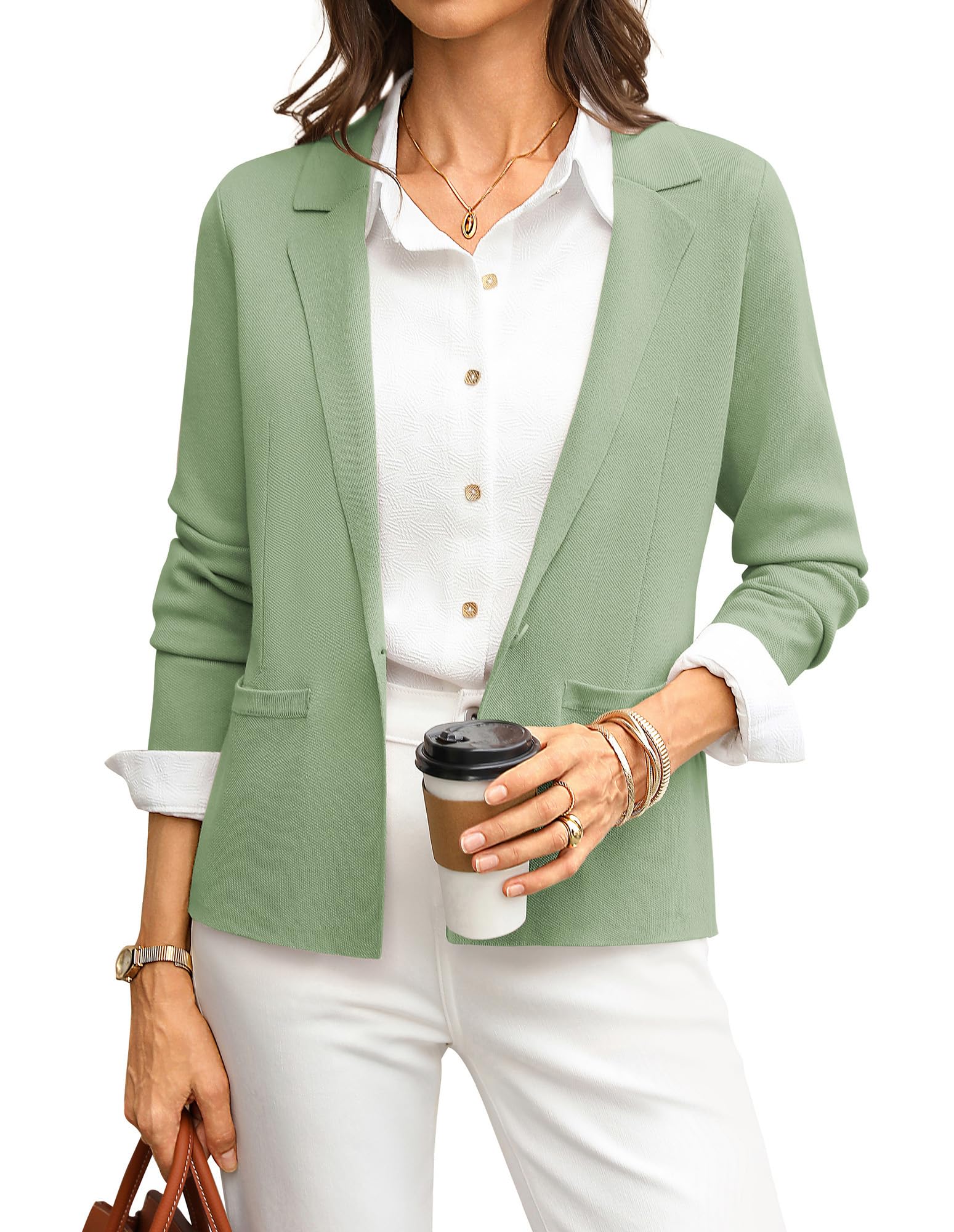 GRACE KARIN Cardigan à manches longues en tricot avec boutons et col en V pour femme