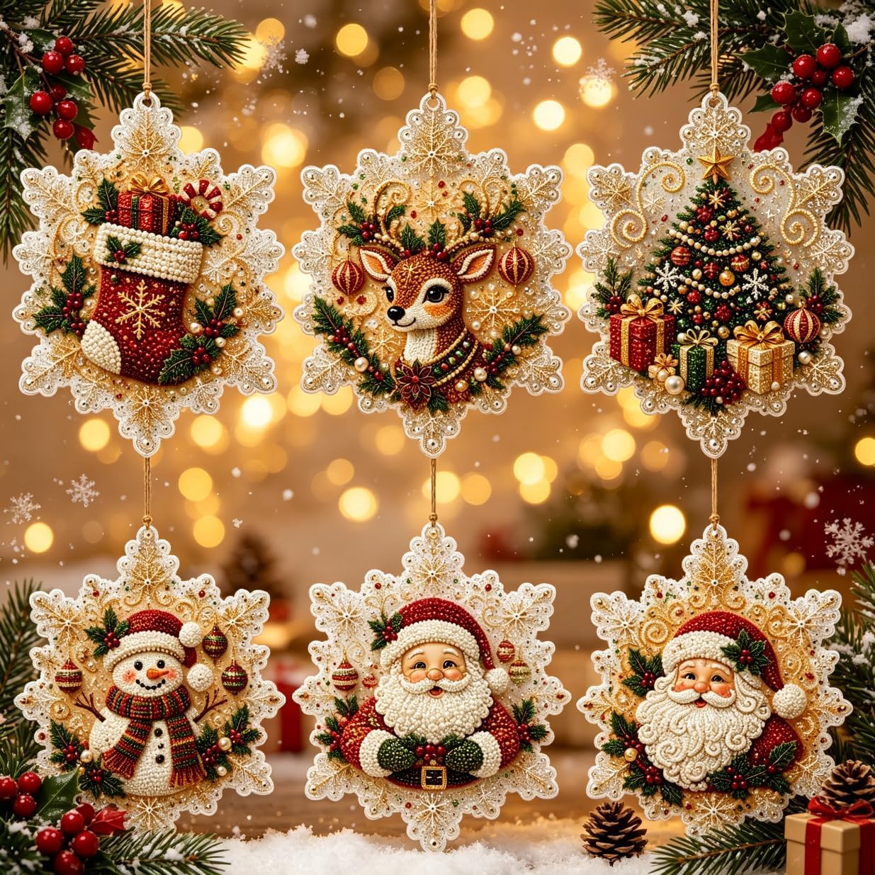DIY Diamond Art Christmas Ornaments Kit 6 Pack