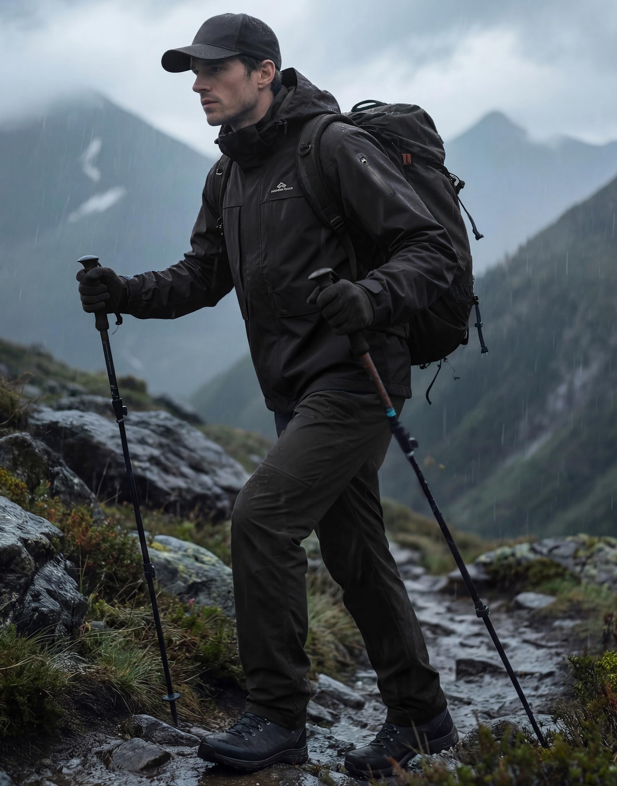 Pioneer Camp Regenjacke Herren Wasserdicht Bis Starkregen (15000+mm) Atmungsaktive Outdoor-Jacke Wanderjacke Mit Abnehmbarer Kapuze Und 5 Taschen