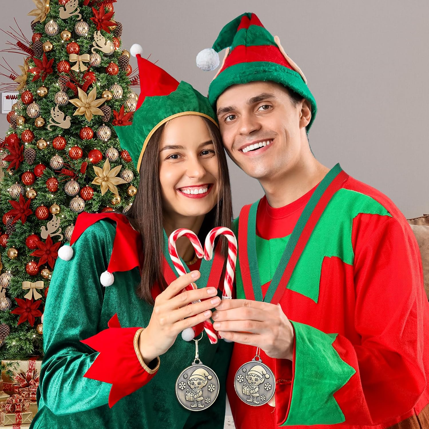 30 Pcs/60 Pcs Christmas Medals Award Bulk 2" Gold Silver Christmas Medals Santa Run Reindeer Snowman Elf Gingerbread Man House Tree Trophy Awards for Xmas Party Ornament Favor Gift Prize