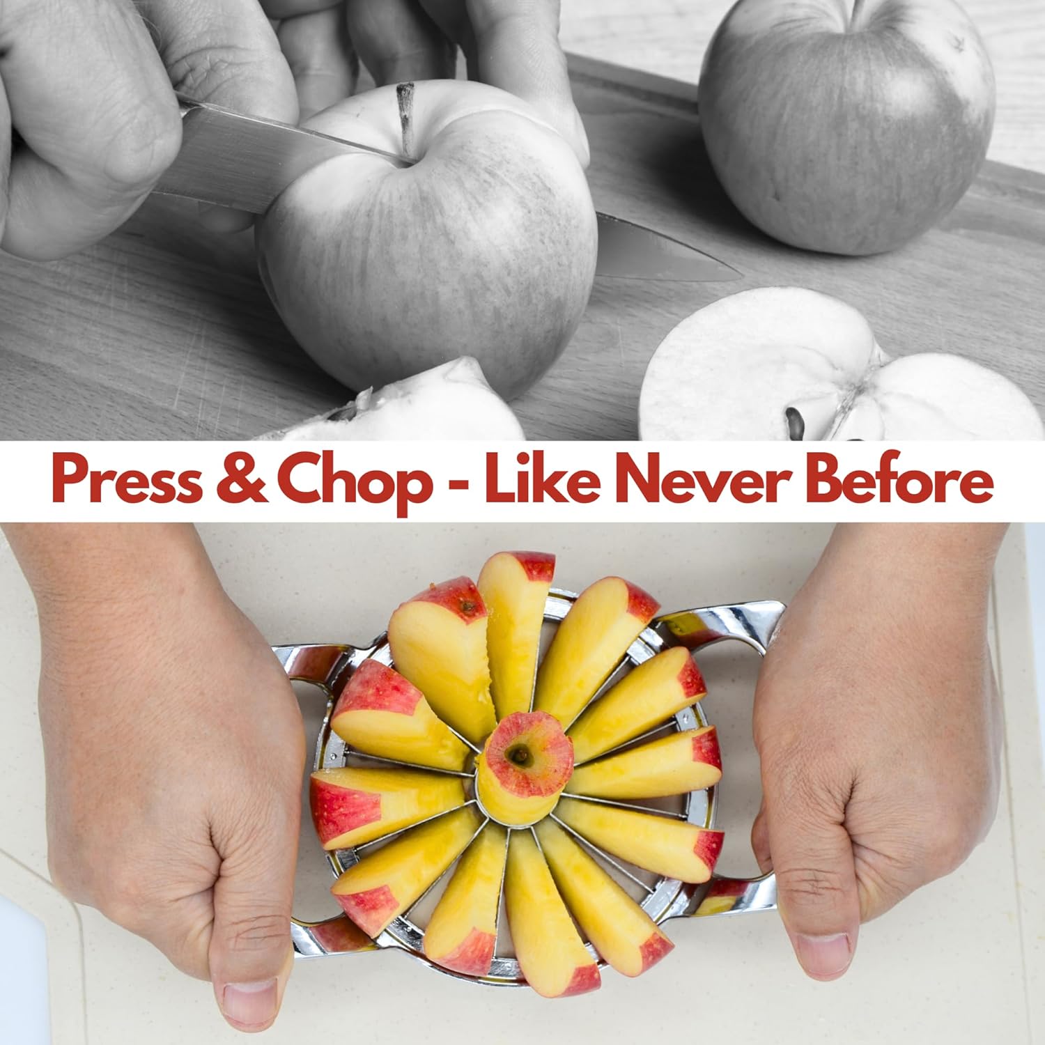 Stainless Steel Apple Slicer and Corer - Upgraded 12-Blade Extra Large Apple Cutter & Heavy Duty Divider，Sturdy and Sharp slices for Vegetables & Fruits up to 4 Inch Apples Slicing Core Remover Tool