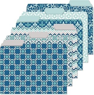 Current Coastal Blues File Folders Value Pack - Bulk Set of 24, 6 Pretty Decorative Designs, 1/3 Cut Tabs, Heavy-Duty Paper Stock, Office Supplies for Home & Work, 9-½” x 11-¾” Letter Size