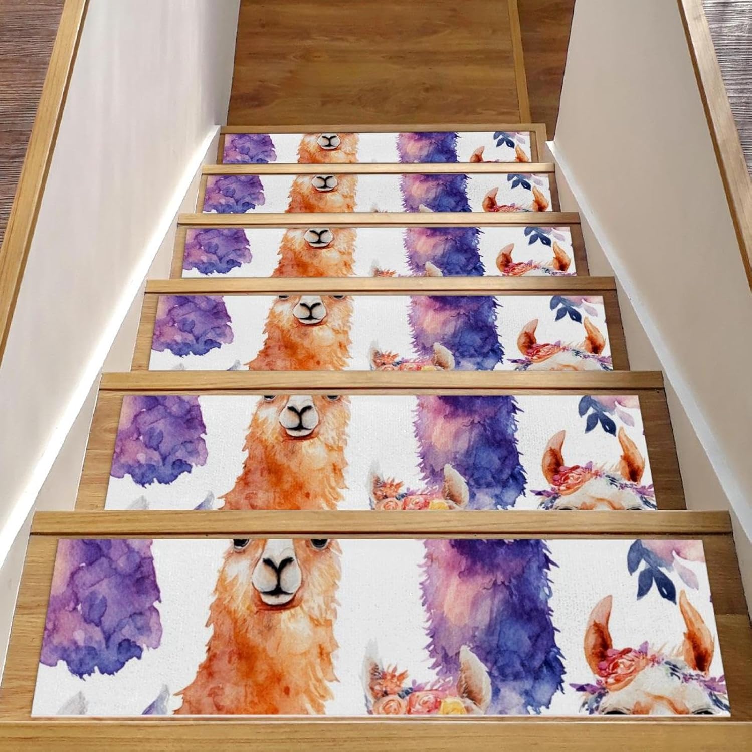 Stair Treads Non Slip Stair Runners for Wooden Steps Indoor, 15PCS 8"x30" Llamas (3) Carpet Treads for Wood Stairs Staircase Step Treads for Kids & Dogs, Stair Covers