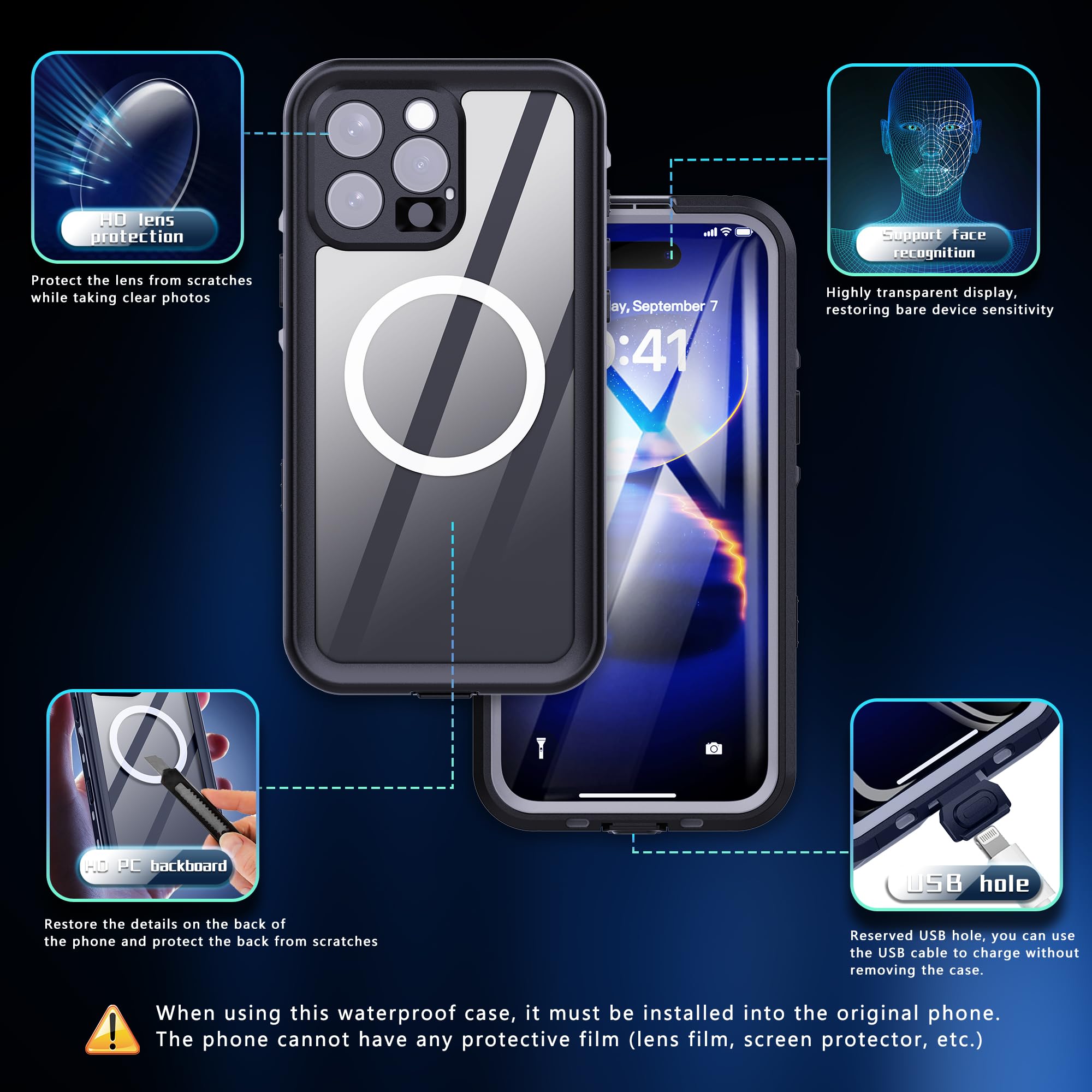 Coque iPhone 14 Pro Max Étanche Tech-Protect Shellbox IP68 - Noir