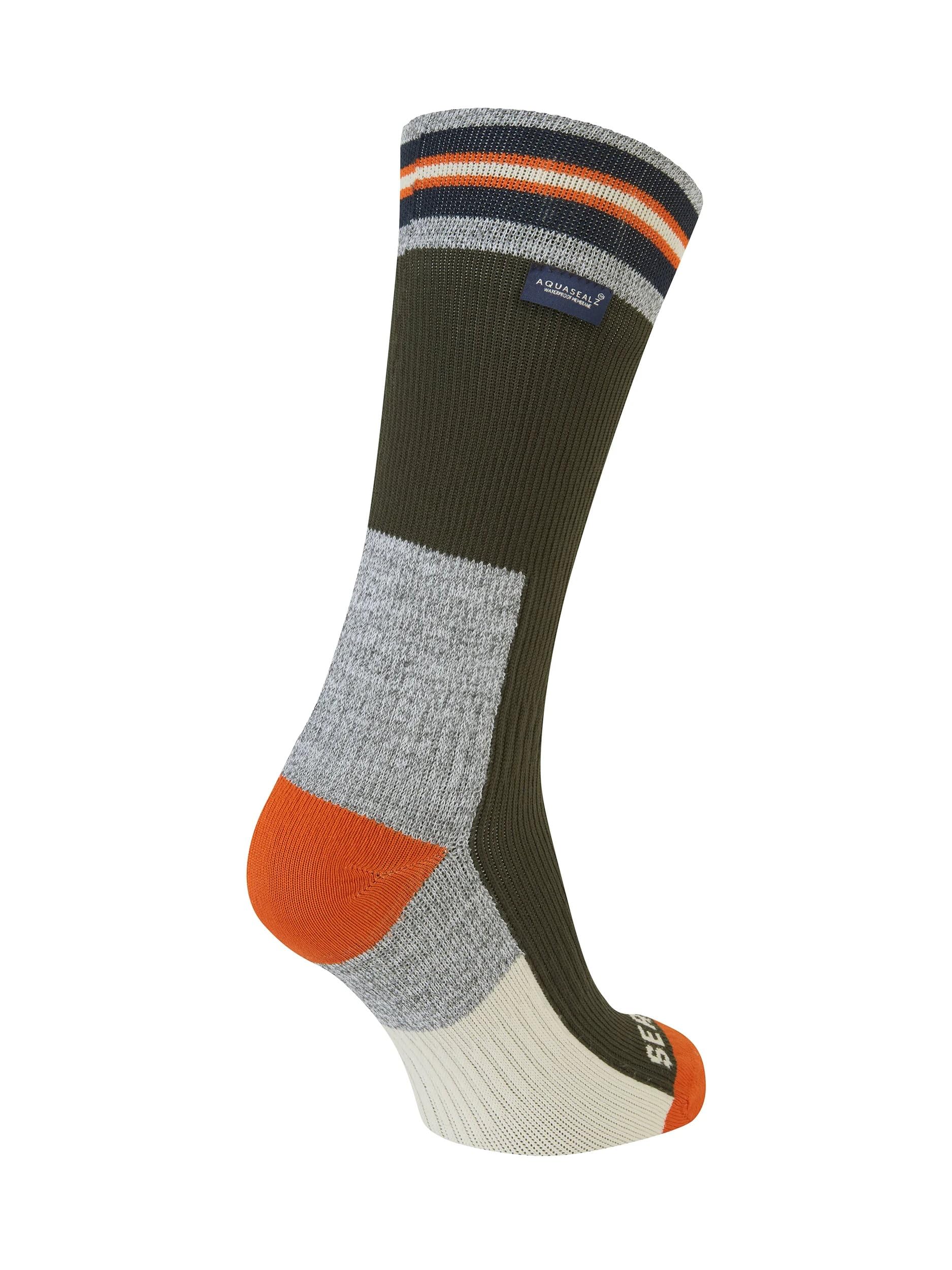 SEALSKINZ Waterproof All Weather Mid Length Striped Sock Surlingham Chaussettes imperméables Toutes Saisons à Rayures, Vert Olive, Medium Mixte