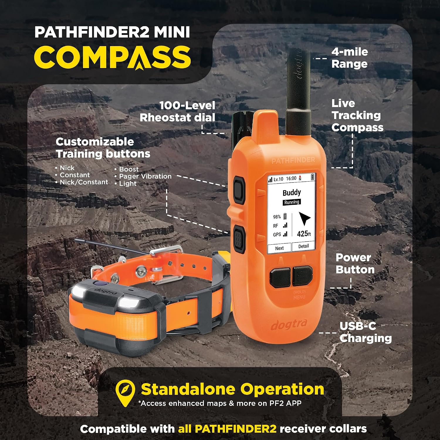 Dogtra PATHFINDER2 MINI Compass Live GPS Dog Tracking & Training System - 4-Mile Range E-Collar Handheld with No Subscription, Offline Maps, GPS Fence, Expandable up to 21 Dogs, for Dogs 15+ lbs 3 81f++yH6bEL. AC SL1500