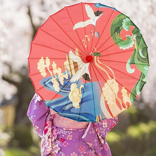 Miniatura 3 de Sombrilla de papel aceitado, paraguas japonés de 32 pulgadas, paraguas de papel aceitado, arte clásico, paraguas chino para mujer, sombrilla de