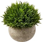 Ogrmar Mini Plastic Artificial Grass in Pot/Small Artificial Faux Greenery/Mini Plants Topiary Shrubs Fake Plants for Bathroom, House Decorations (Green Leaf)