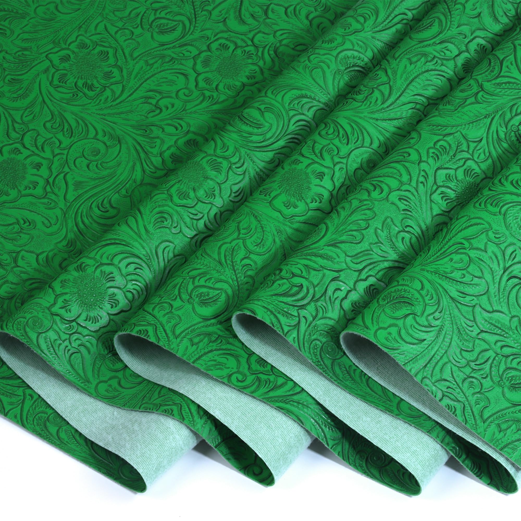 Ramya Hojas de piel sintética en relieve, tela de 30,5 x 134,6 cm, para manualidades, lazos de costura de cartera, pendientes de cuero (verde)