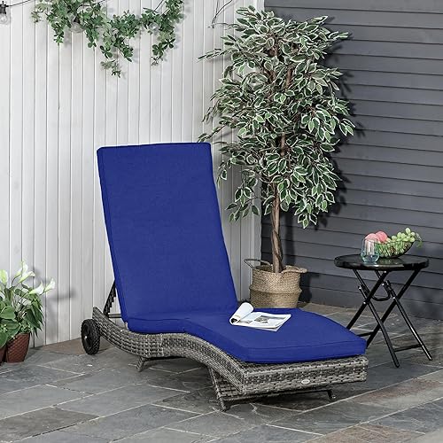 Miniatura 2 de Outsunny Chaise Lounge - Silla de piscina, tumbona acolchada de ratán de polietileno para exteriores, con respaldo ajustable de 5 niveles y ruedas