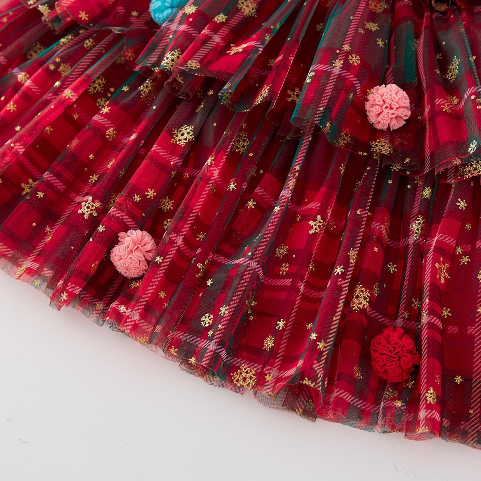 Vestido de Navidad para Niñas Pequeñas Disfraz Arbol de Navidad Niñas Vestidos Sin Mangas de Tul 3 Capas Brillante Vestidos con Lentejuelas de Estrella y Pompones Traje Navideño 0-8 Años