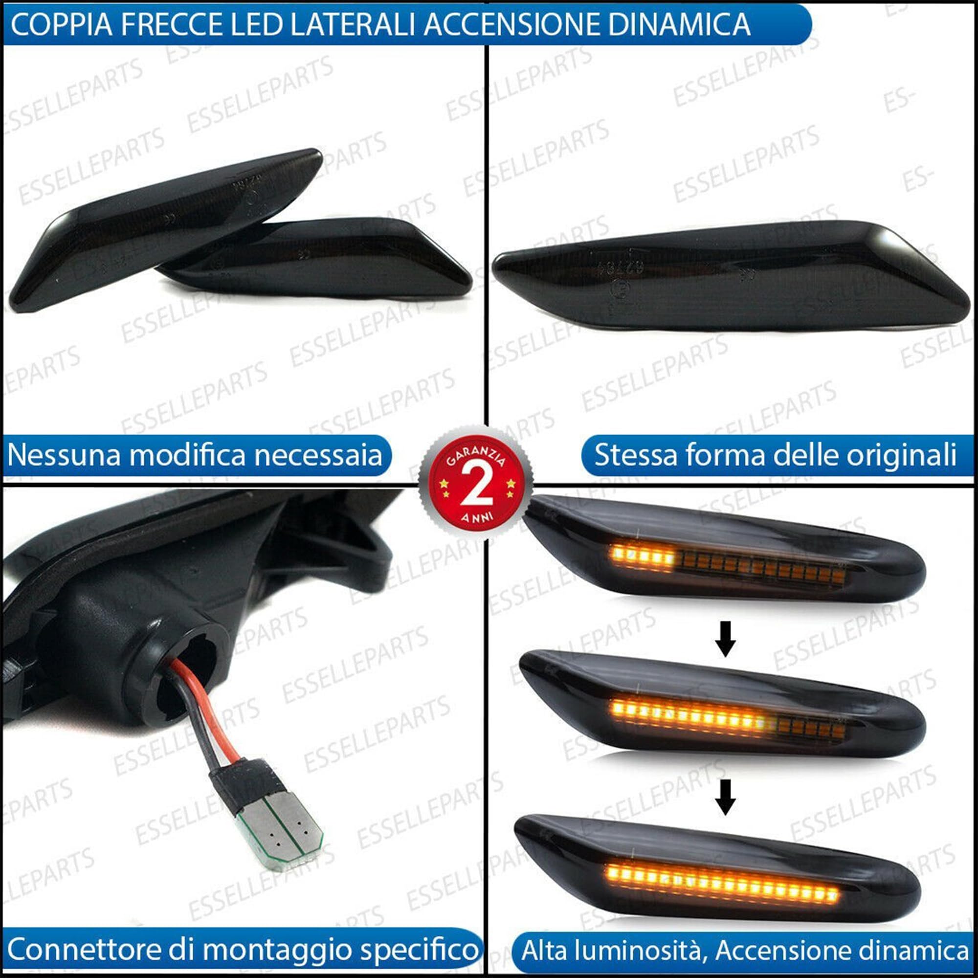 Coppia Frecce Laterali Nero Fumé Progressive Dinamiche A Led per Alfa Romeo 147 Restyling, Alfa 156, Fiat Tipo MK2, Lancia Delta MK3, Ypsilon MK2 312, Plug and play Canbus nessun errore