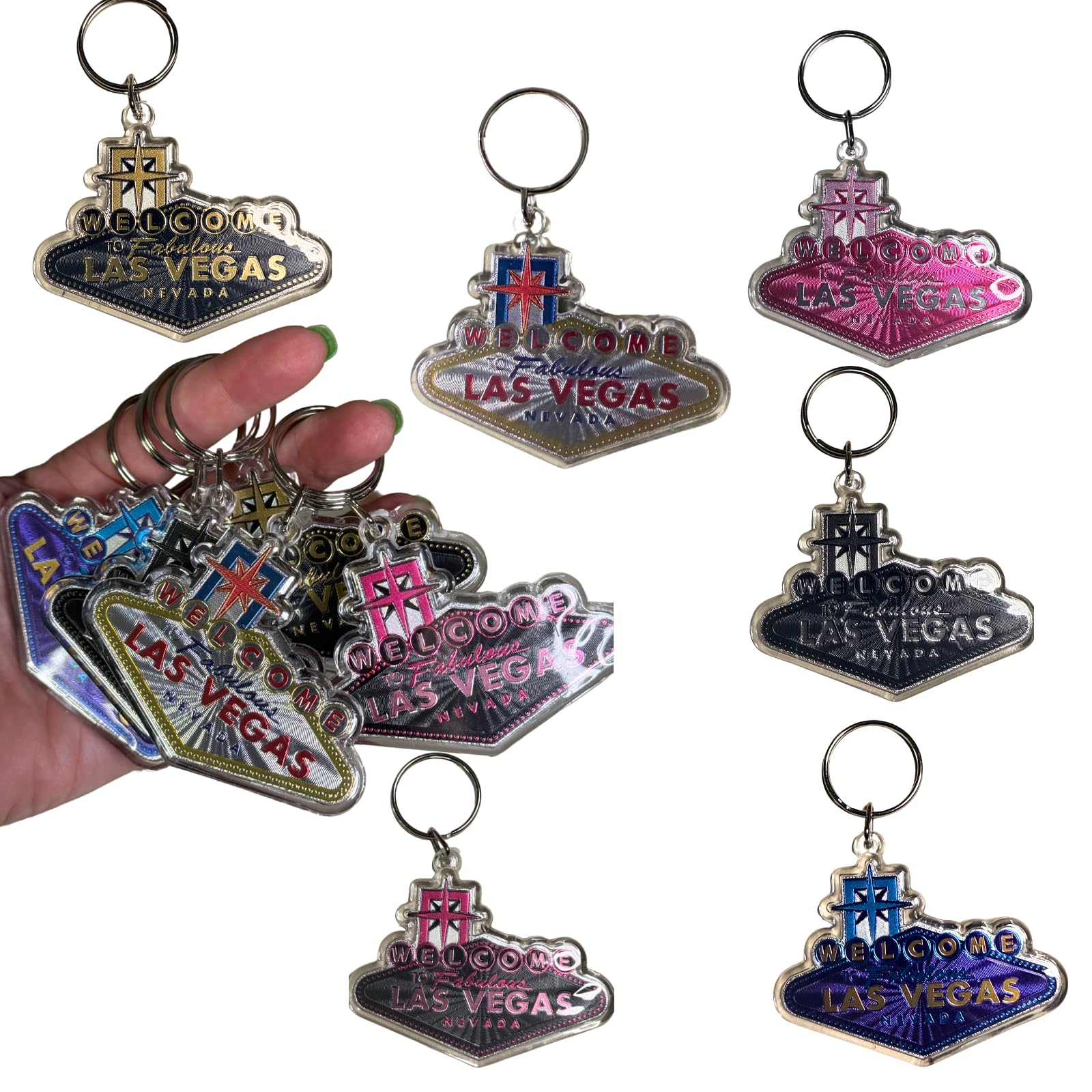 SNCO Las Vegas Sign Keychains – Set of 6 Souvenir Key Rings | Iconic Vegas Landmark Replica, Travel Collectible, Casino Gifts