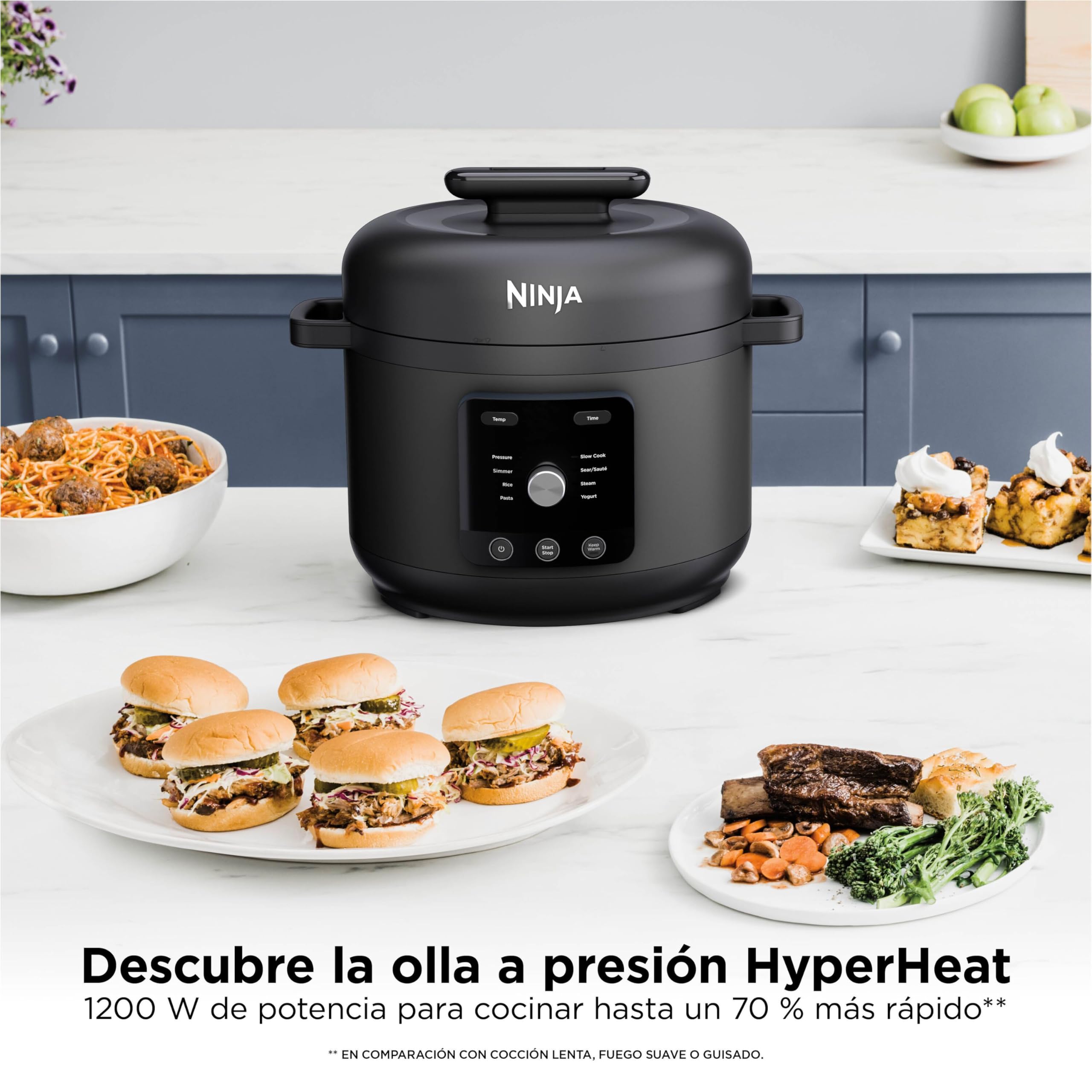 Ninja HyperHeat, Olla a Presión 9 en 1, 6L, Negro, PC201EU | Olla de Cocción Lenta y Arrocera, Incluye Rejilla para Vapor y Recipiente de Cocción Extraíble Apto para Lavavajillas