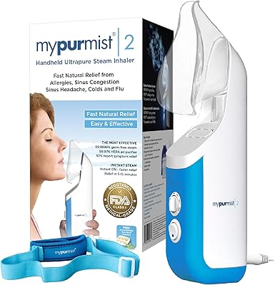 Mypurmist Essential Kit Plus Handsfree Strap - Steam Inhaler, Personal Handheld Instant Steam - Sinus Congestion Cold Cough Relief Vocal Care Skincare Plug-in