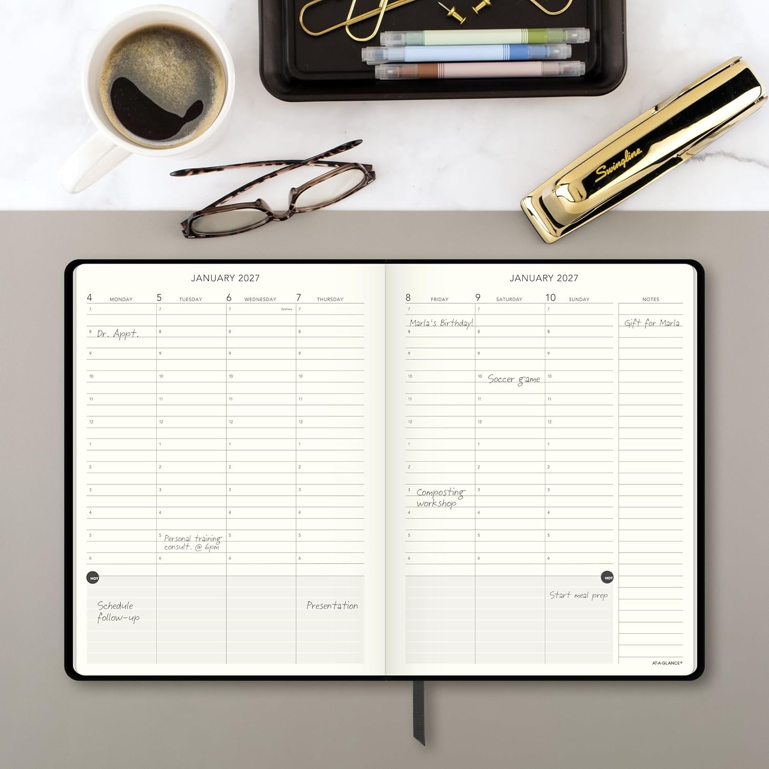 AT-A-GLANCE 2027 Appointment Book Planner, Weekly & Monthly, 7.5" x 10", Plan. Write. Remember., Casebound, Black (7069500527)