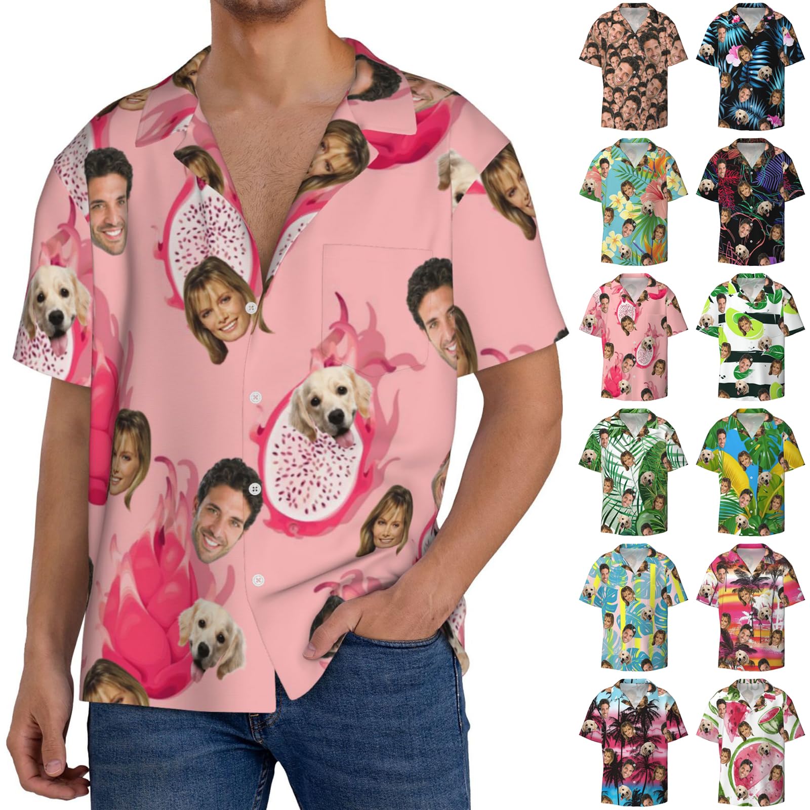 LLLGSH LLLGSH Camisa Hawaiana Personalizado, Cara Personalizada Verano Camisa Hawaiana, Camisas Hawaianas con Cara de Foto Personalizada para Hombres, Regalo para Hombre Esposo Novio
