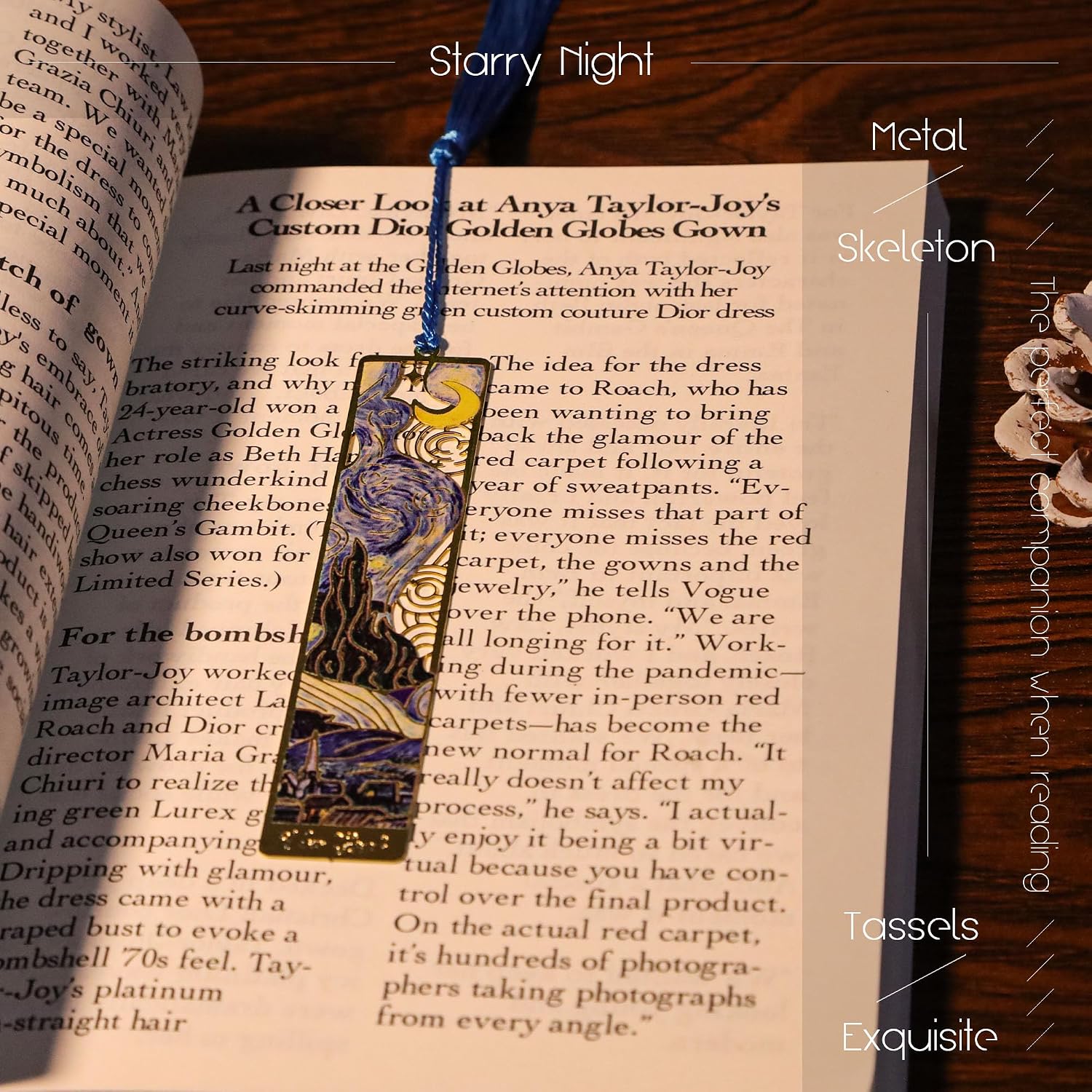 JA&MIU 4 PCS Metal Tassel Bookmark, Gold Openwork Van Gogh Monet Oil image 5