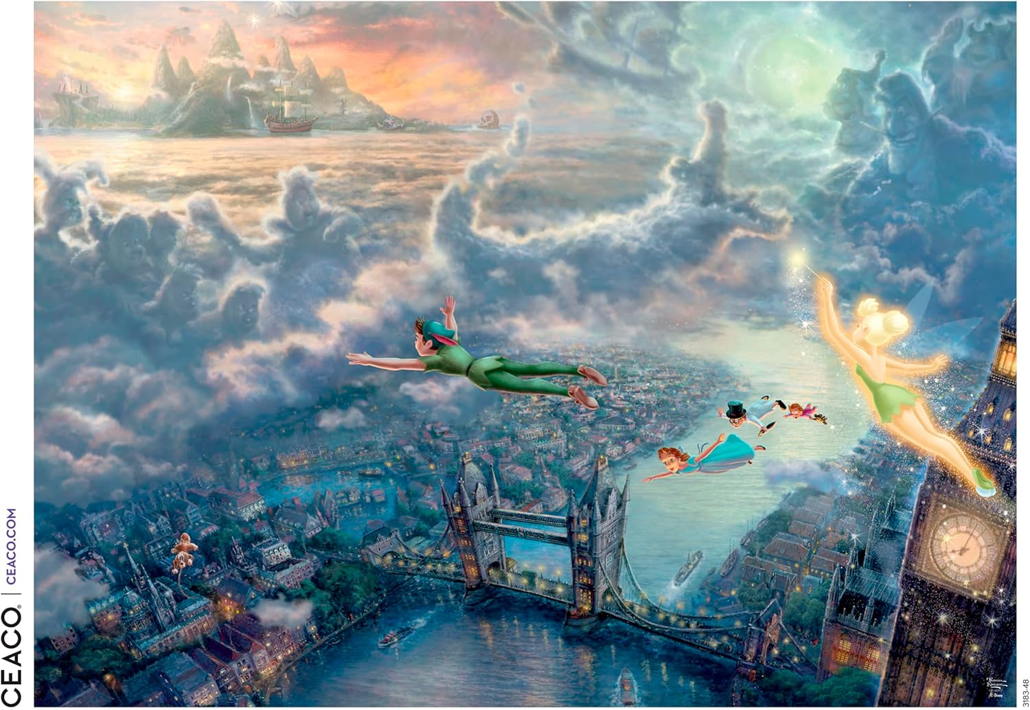 Ceaco Disney - Thomas Kinkade - Peter Pan Fly to Neverland - 1000 Piece Jigsaw Puzzle ​ Challenging and Colorful Puzzle for Adults – Precision-Cut Pieces, Beautiful Artwork, and Hours of Relaxing Fun​
