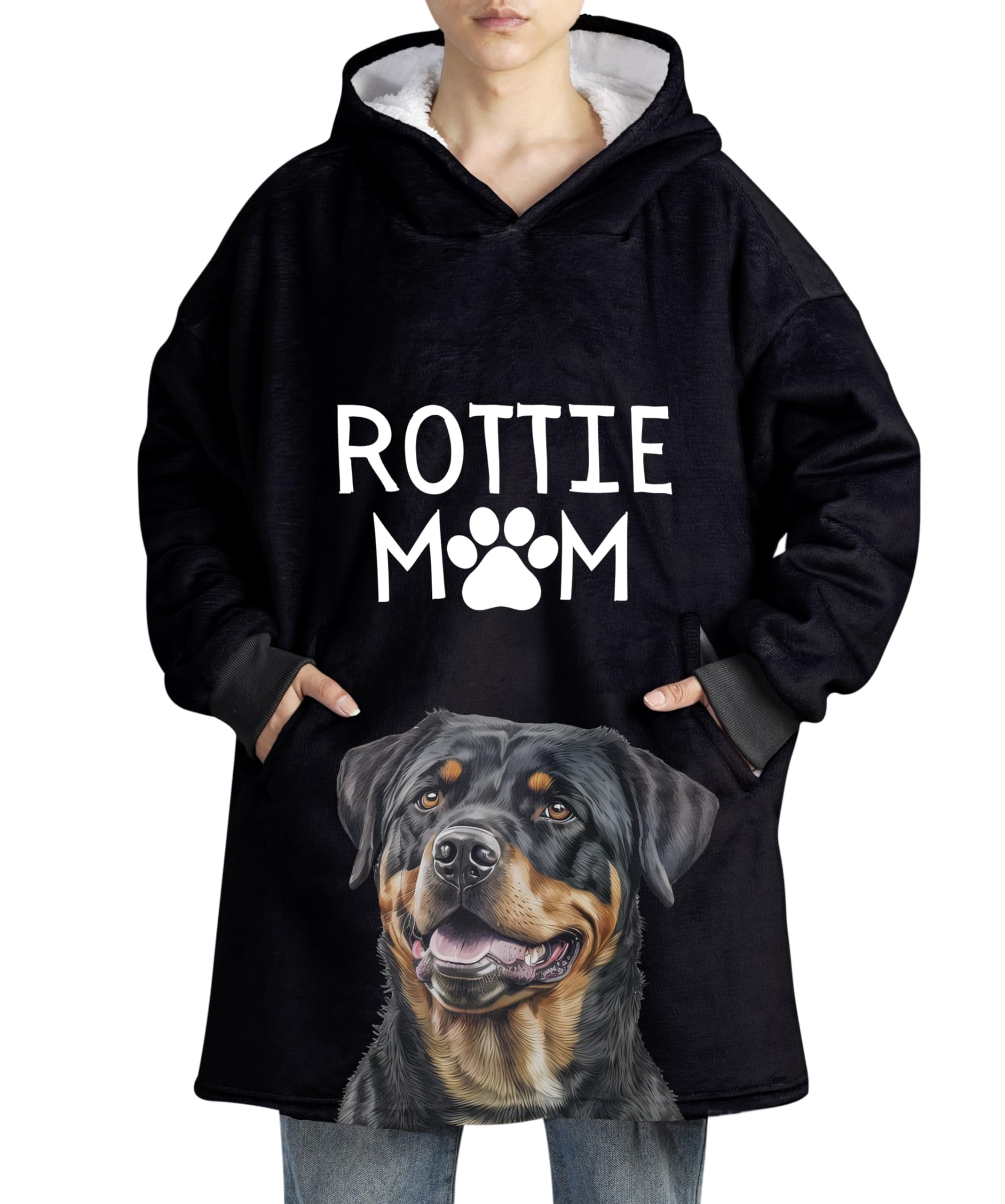 Huglanket Rottweiler Gifts, Wearable Blanket Hoodie for Adults, Oversized Wearing Blanket, Gifts for Rottweiler Dog Lovers & Owners on Birthday and Christmas, One Size Fits All