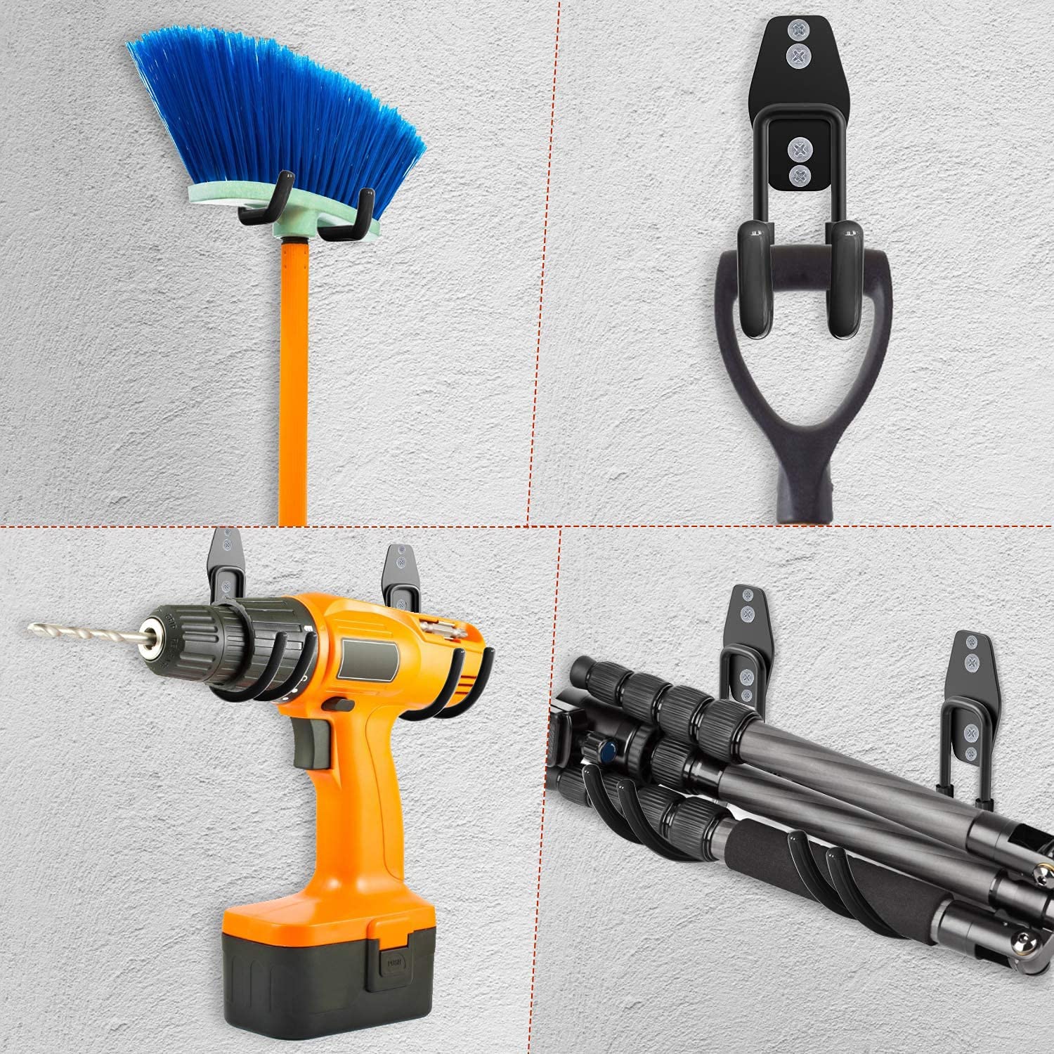 3-H Garage Storage Hooks,Garage Wall Hooks 14 Pack,Garage Hooks with 3 Welding Spot for Organizing bike, ladder, bicycle, chair, shovel(Black)