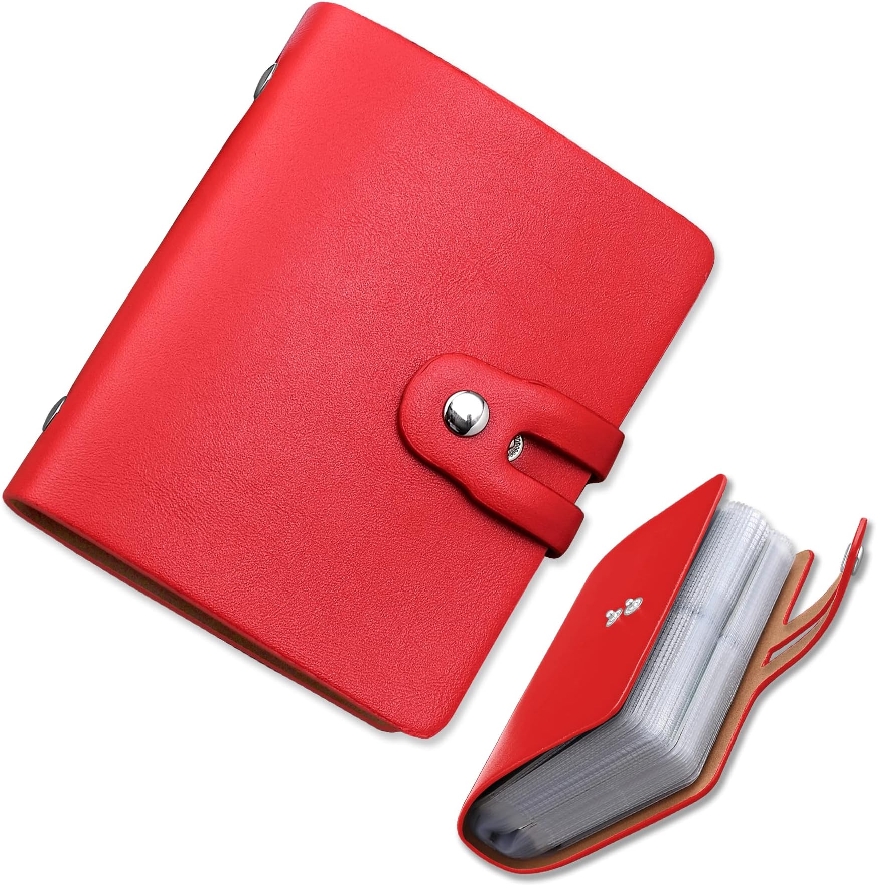 RFID Credit Card Holder, Leather Business Card and Credit Card Organizer with Driver's License, Credit Card Protector with 60 Card Slots to Protect Multiple Cards from Loss or Damage (Red)