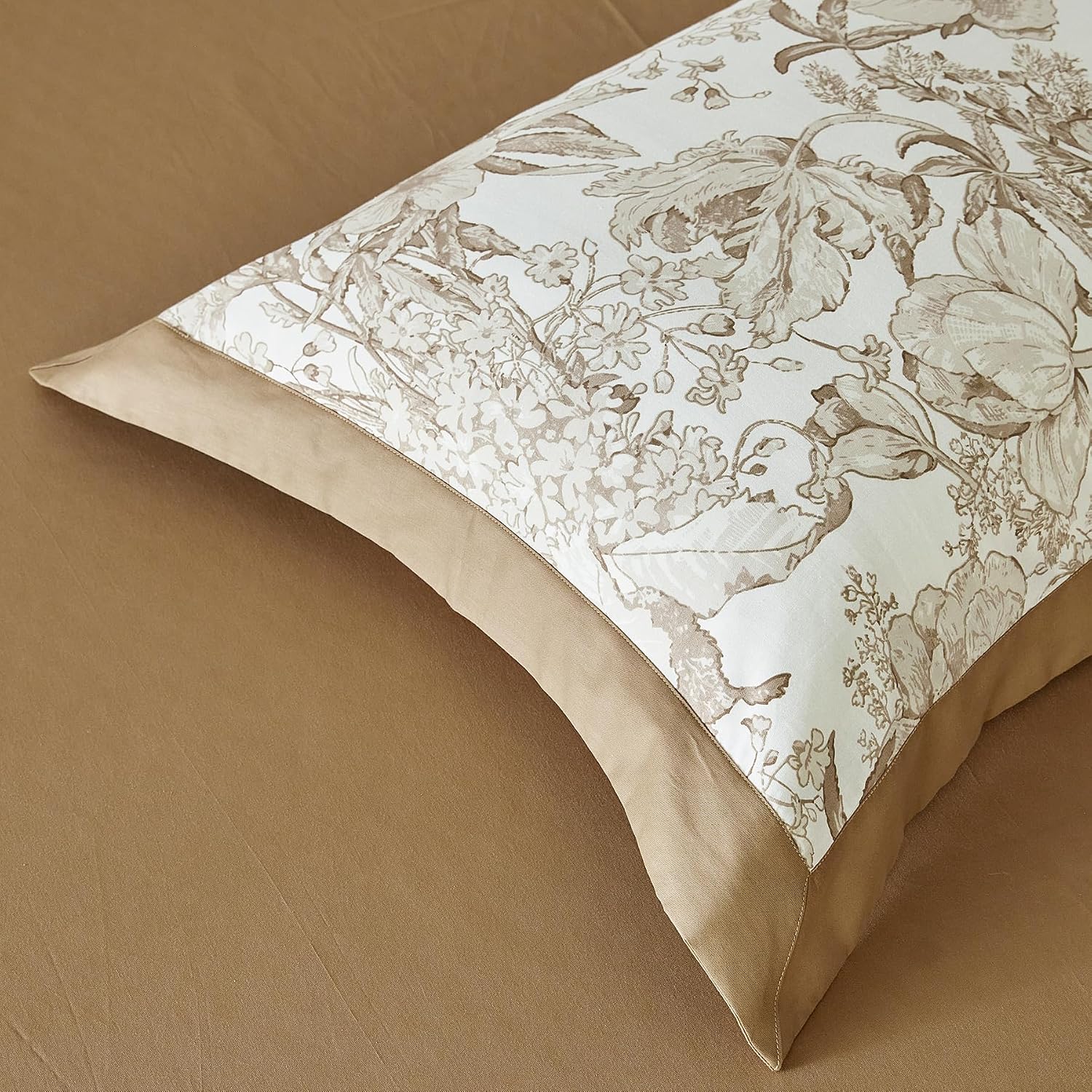 SUSYBAO Floral Botanical Duvet Cover King 100% Cotton 3 Pcs Set 1 Garden Taupe Flower Duvet Cover with Zipper Ties 2 Pillow Shams Farmhouse Hem Design Retro Plant Print Bedding Set Soft