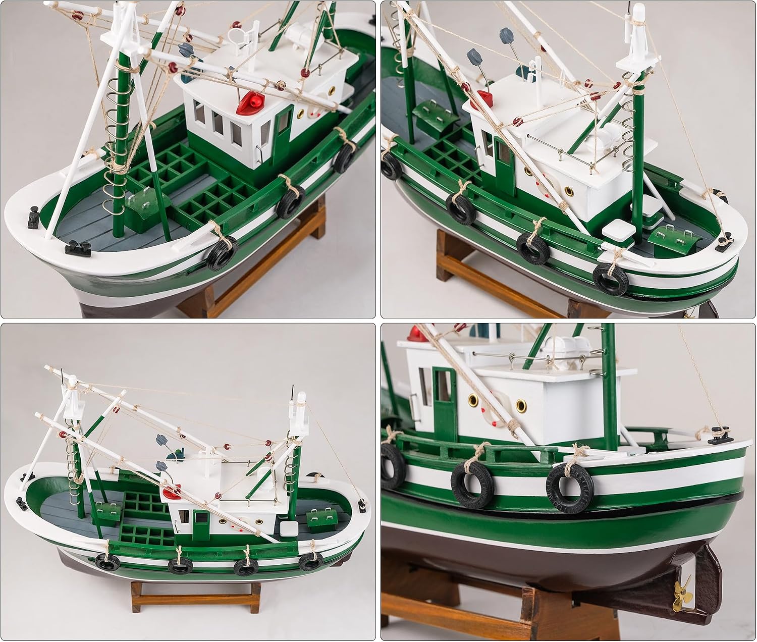SAILINGSTORY Wooden Fishing Boat Model Ship Decor, Green | Handcraft Authentic Details, Nautical Coastal Beach Decor